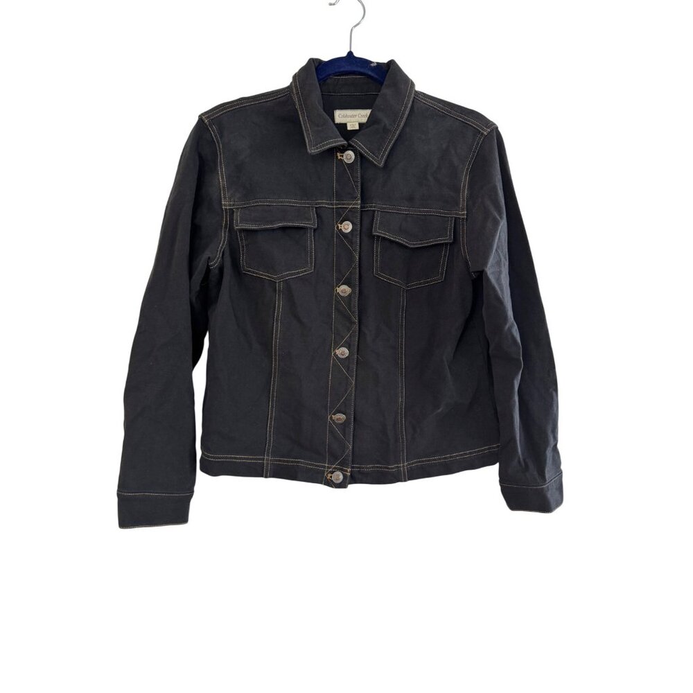Vintage 90s Coldwater Creek Black Denim Jacket PM With Contrast Stitching